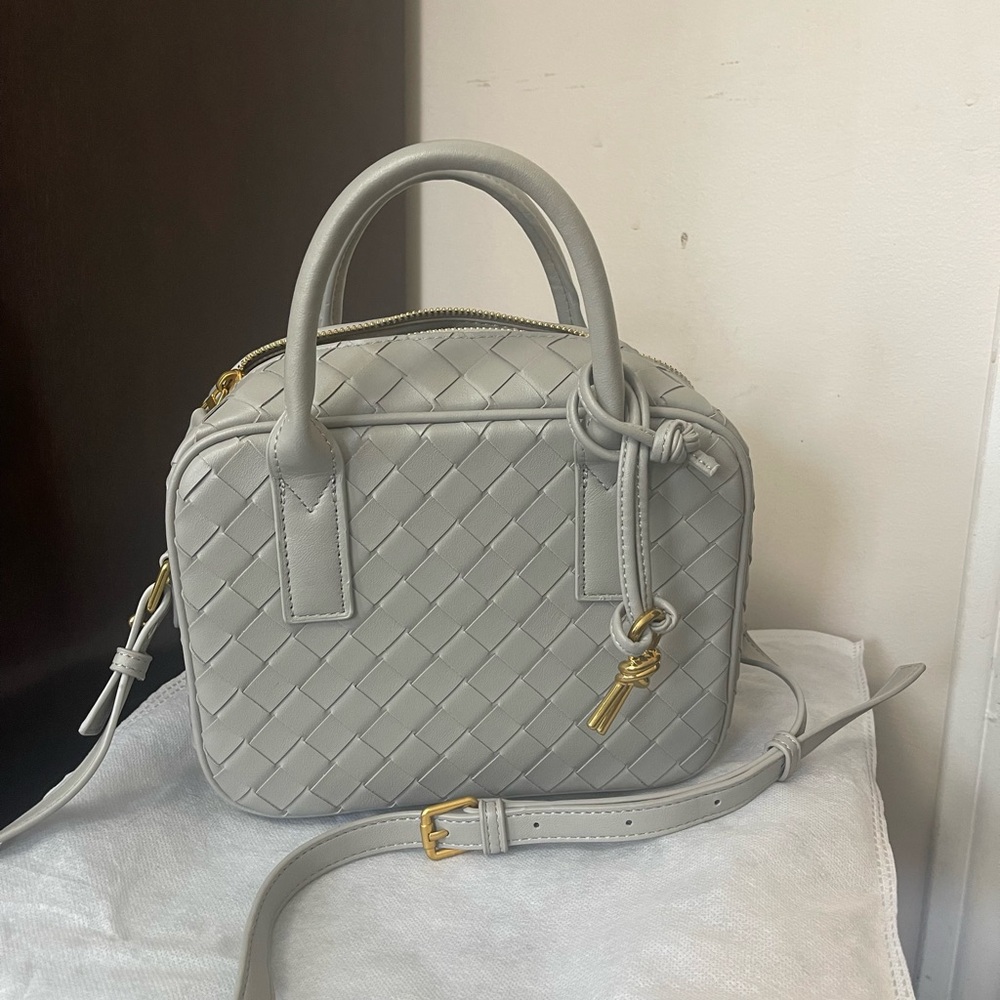 Gray Woven Leather Handbag
